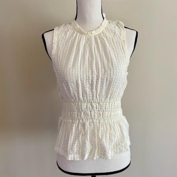 Maeve Tops - Maeve Textured Cream Sleeveless Blouse